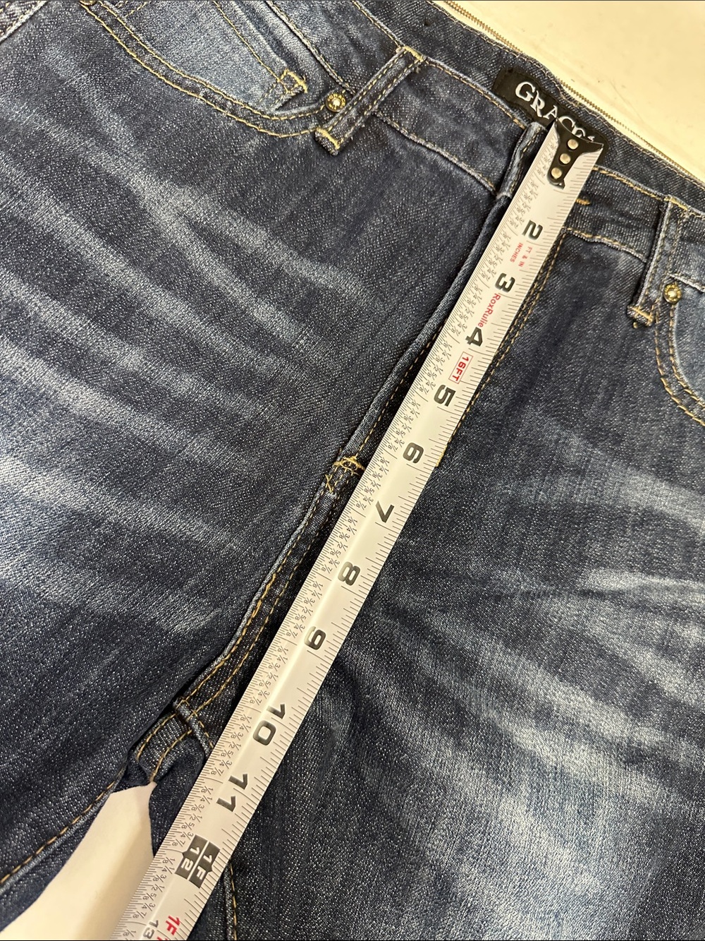 Grace in LA Distressed Denim Jeans Dark Blue Ripped Straight Leg Womens Size 28‎ - Picture 10 of 11